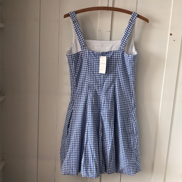 Abercrombie & Fitch Blue Gingham Midi Mila Bubble Hem Dress size MT NWT - Picture 2 of 6